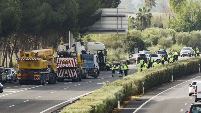 Lugar del fatídico accidente AP-4 de Sevilla. Fuente: Agencia EFE